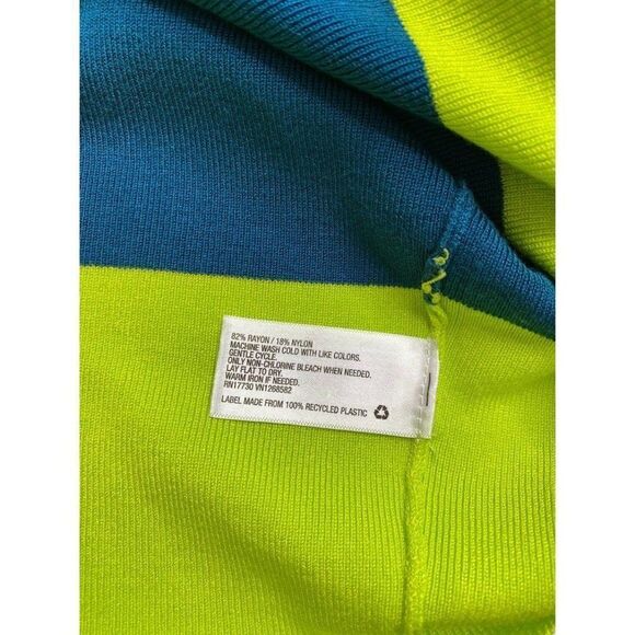 Victor Glemaud Sweater Top Womens SMALL Teal Lime Green Striped Mock Relaxed NEW - Picture 9 of 10